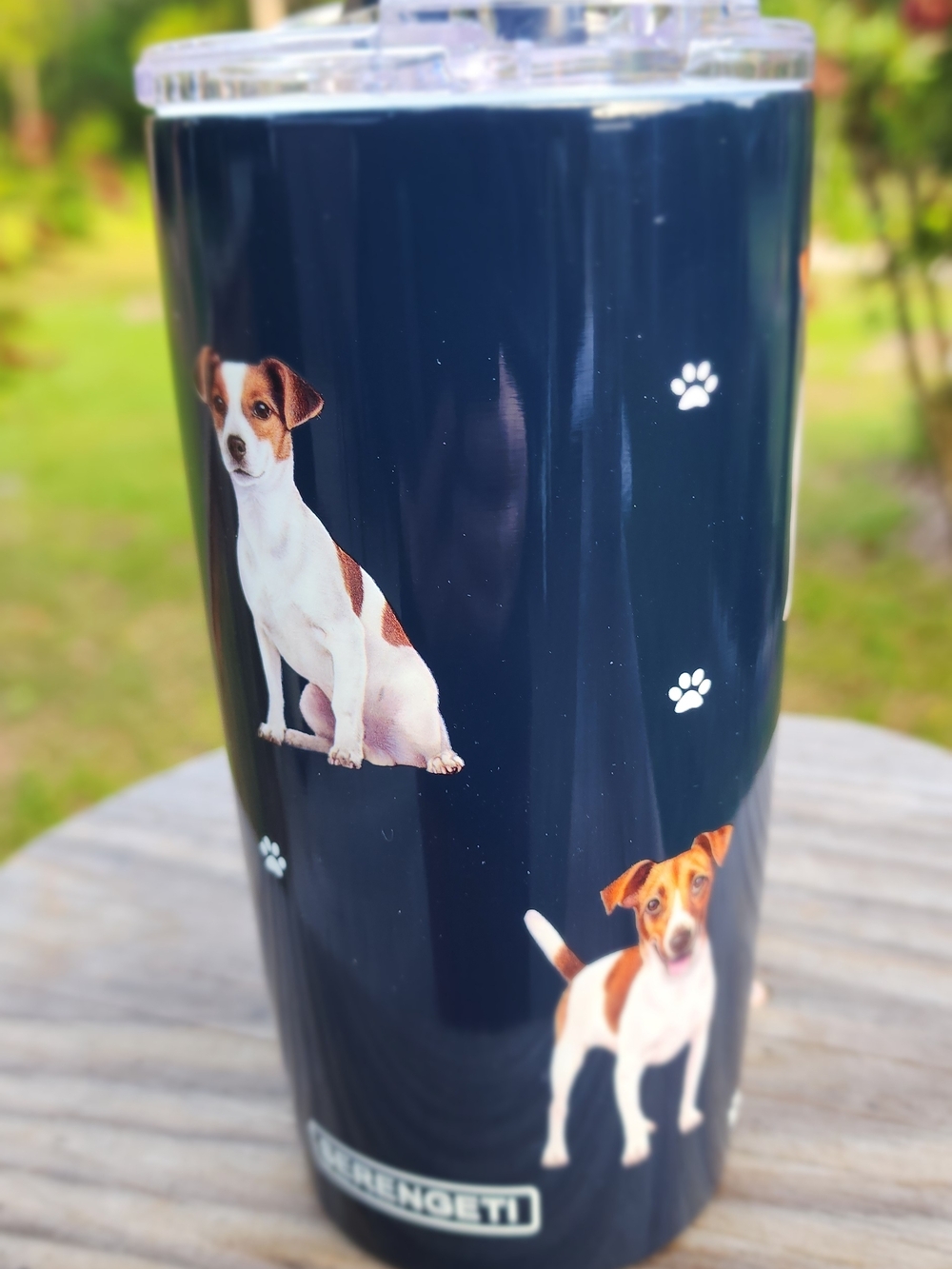 Serengeti Navy Blue Jack Russell Terrier Dog Paw Travel Tumbler